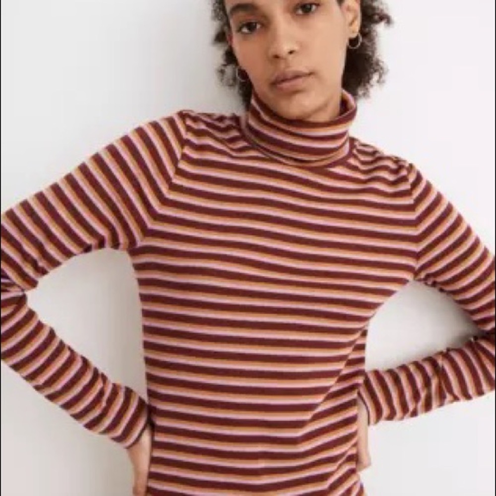 NWT Madewell Ribbed Turtleneck Top in Chilton Stripe